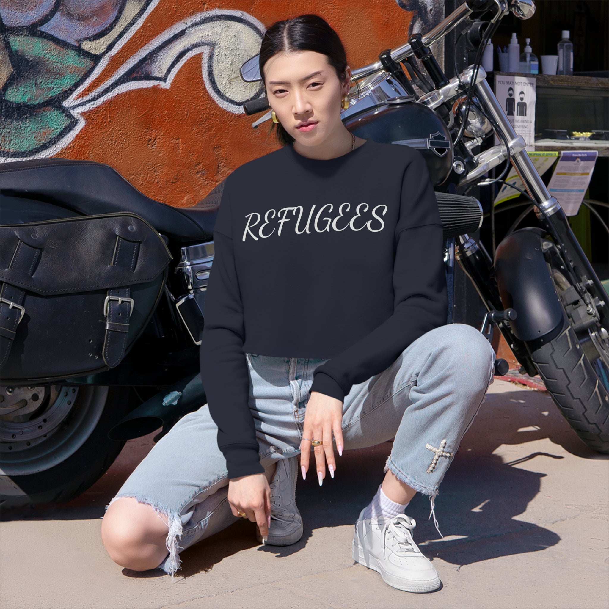 #4505 REFUGEES Women's Cropped Sweatshirt