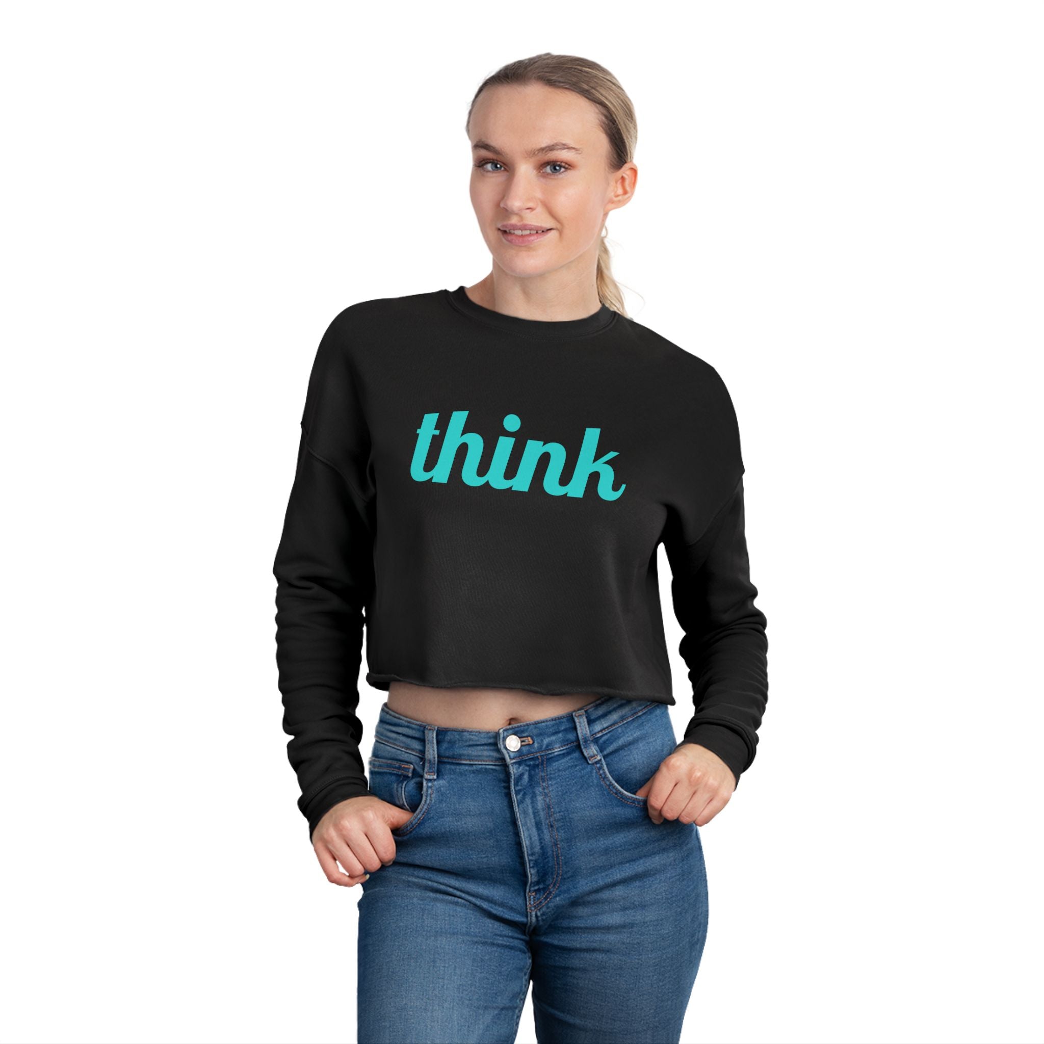 Think Cropped Sweatshirt — Women's Crop Top with "THINK" Text