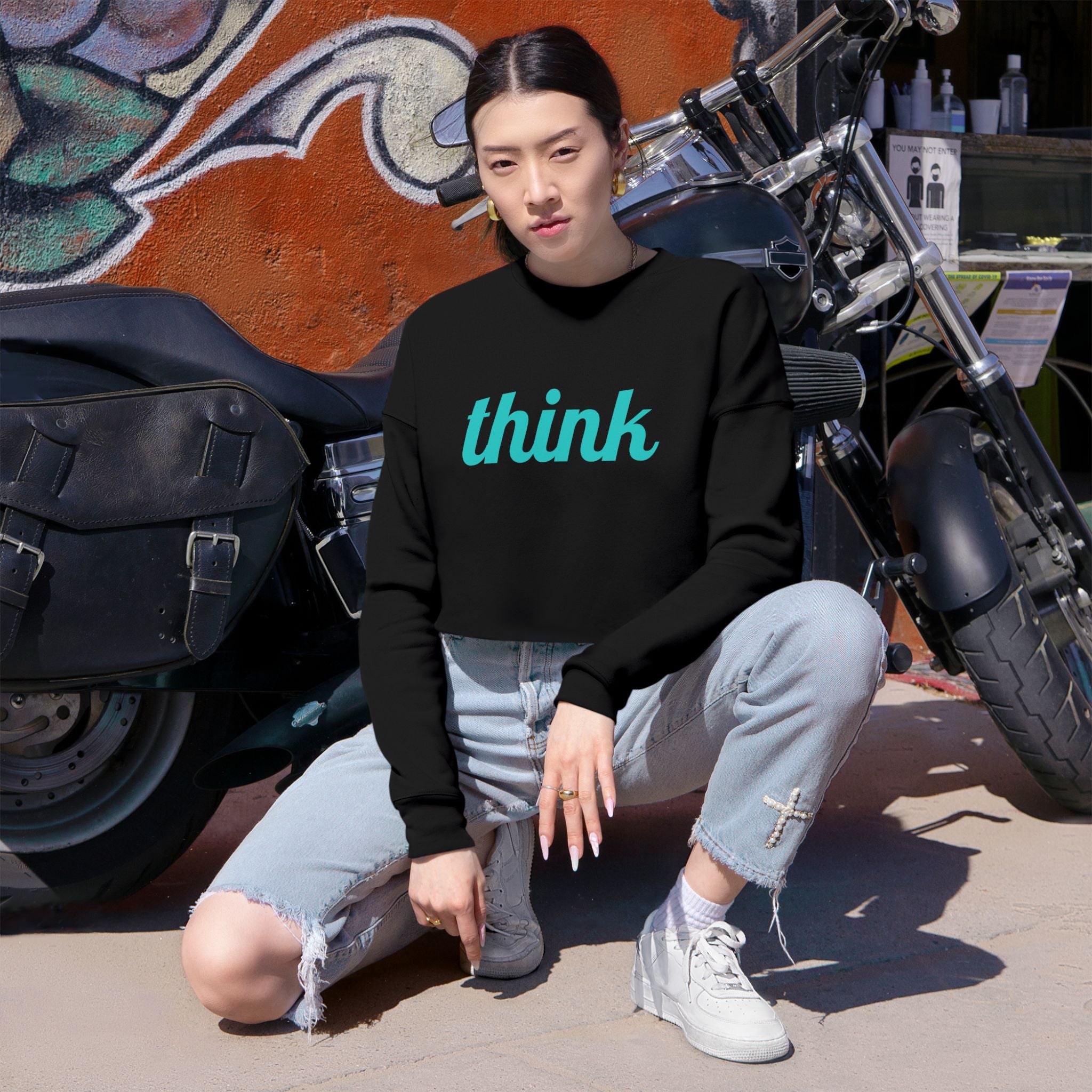 Think Cropped Sweatshirt — Women's Crop Top with "THINK" Text