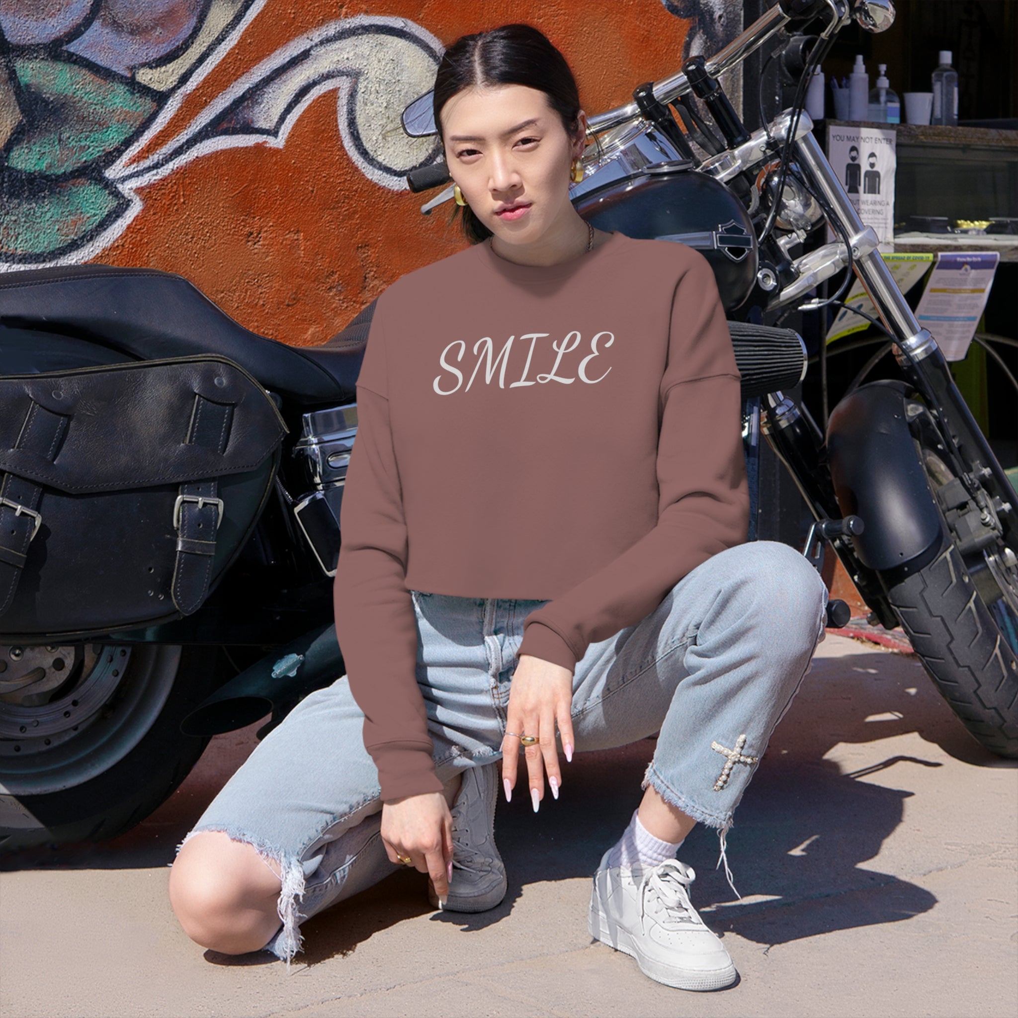 Cropped Fleece Sweatshirt | Smile | Free Way Thinker | 4023