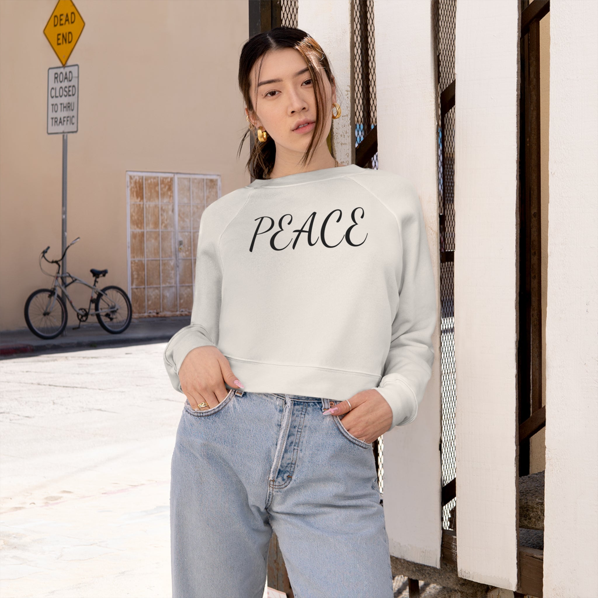 #4517 PEACE Women's Cropped Fleece Pullover