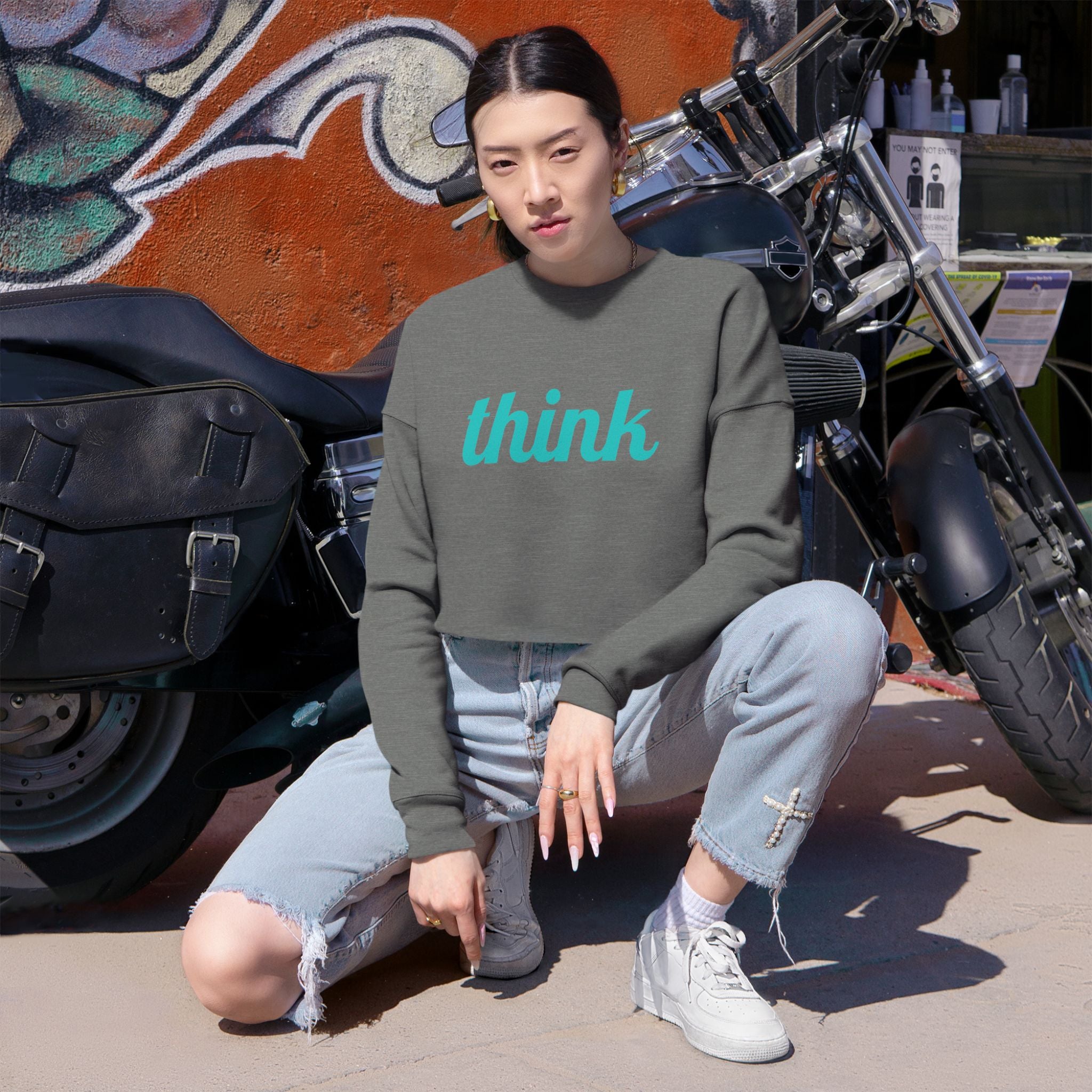 Think Cropped Sweatshirt — Women's Crop Top with "THINK" Text